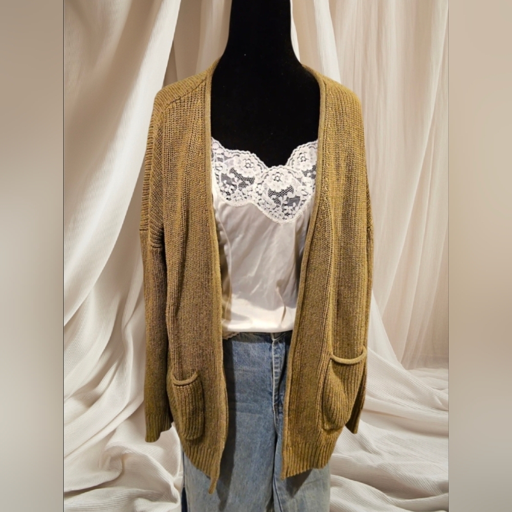 Women's Olive Cardigan Sweater - Picture 2 of 2